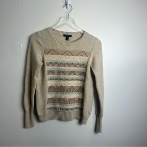 J. CREW Fair Isle Wool Blend Sweater Beige Striped Sweater size small 1342